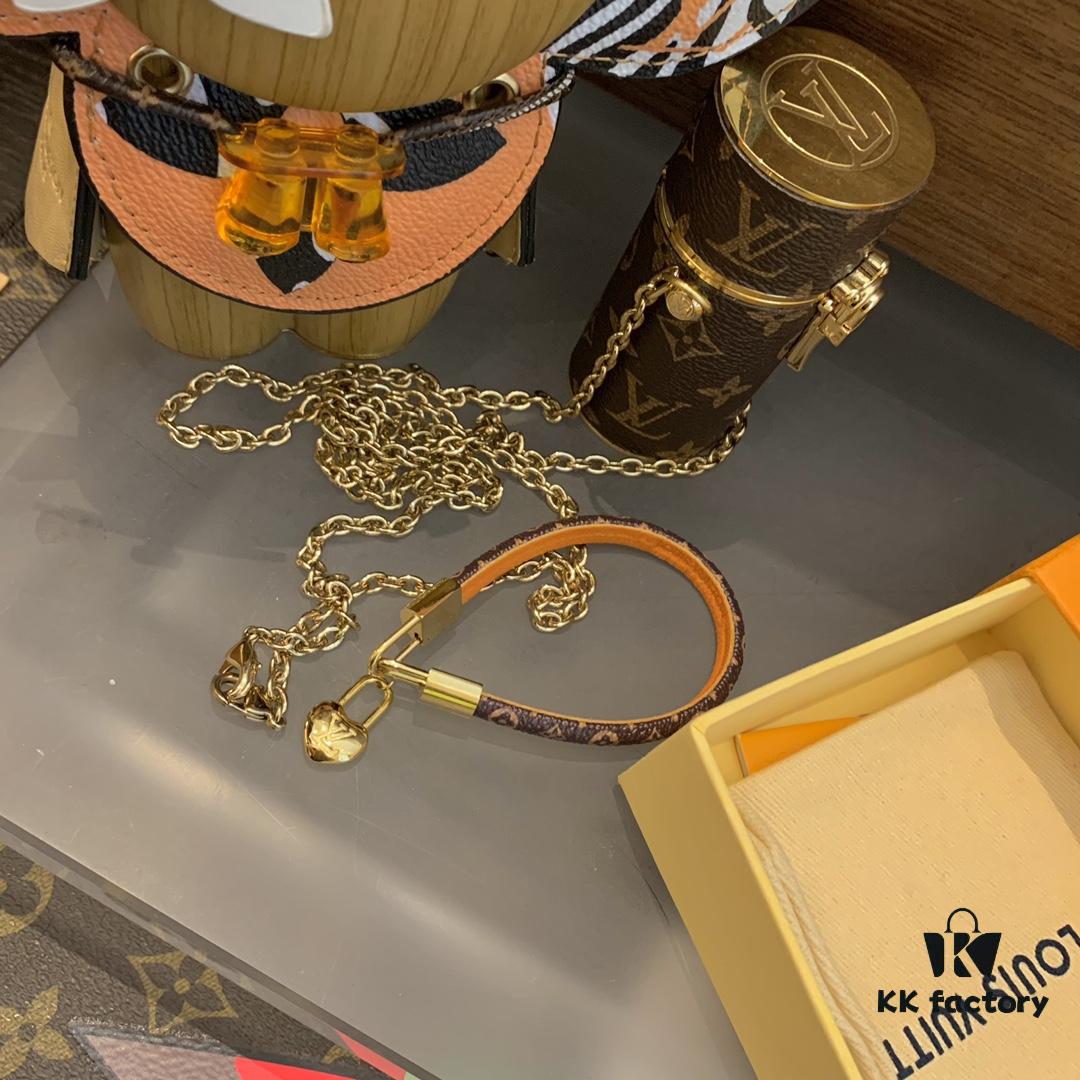 LV Leather Strap Bracelet with Heart Pendant