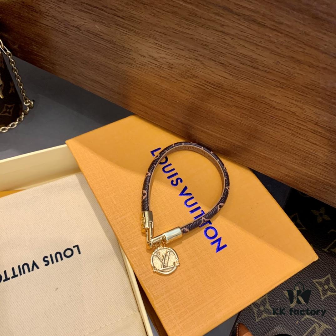 LV Leather Cord Bracelet with Letter Pendant