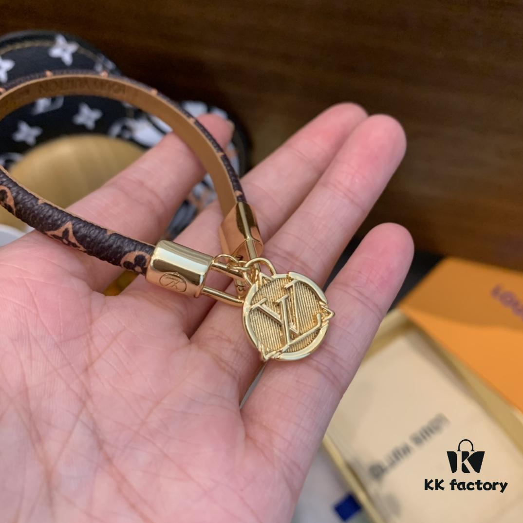 LV Leather Cord Bracelet with Letter Pendant