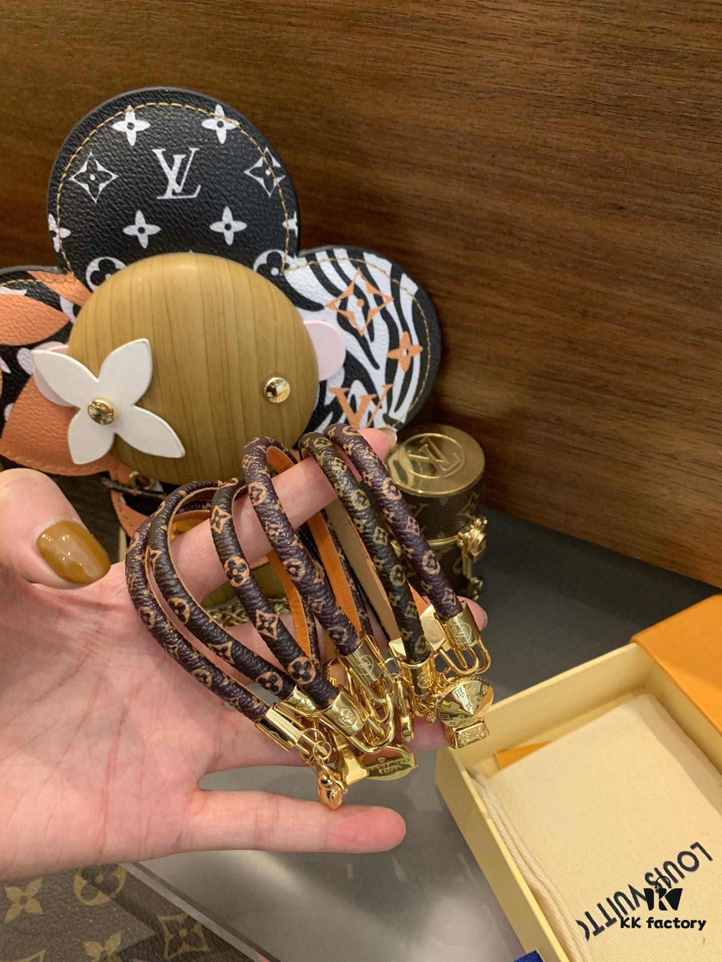 LV Leather Cord Bracelet with Pendant for Shell Bag