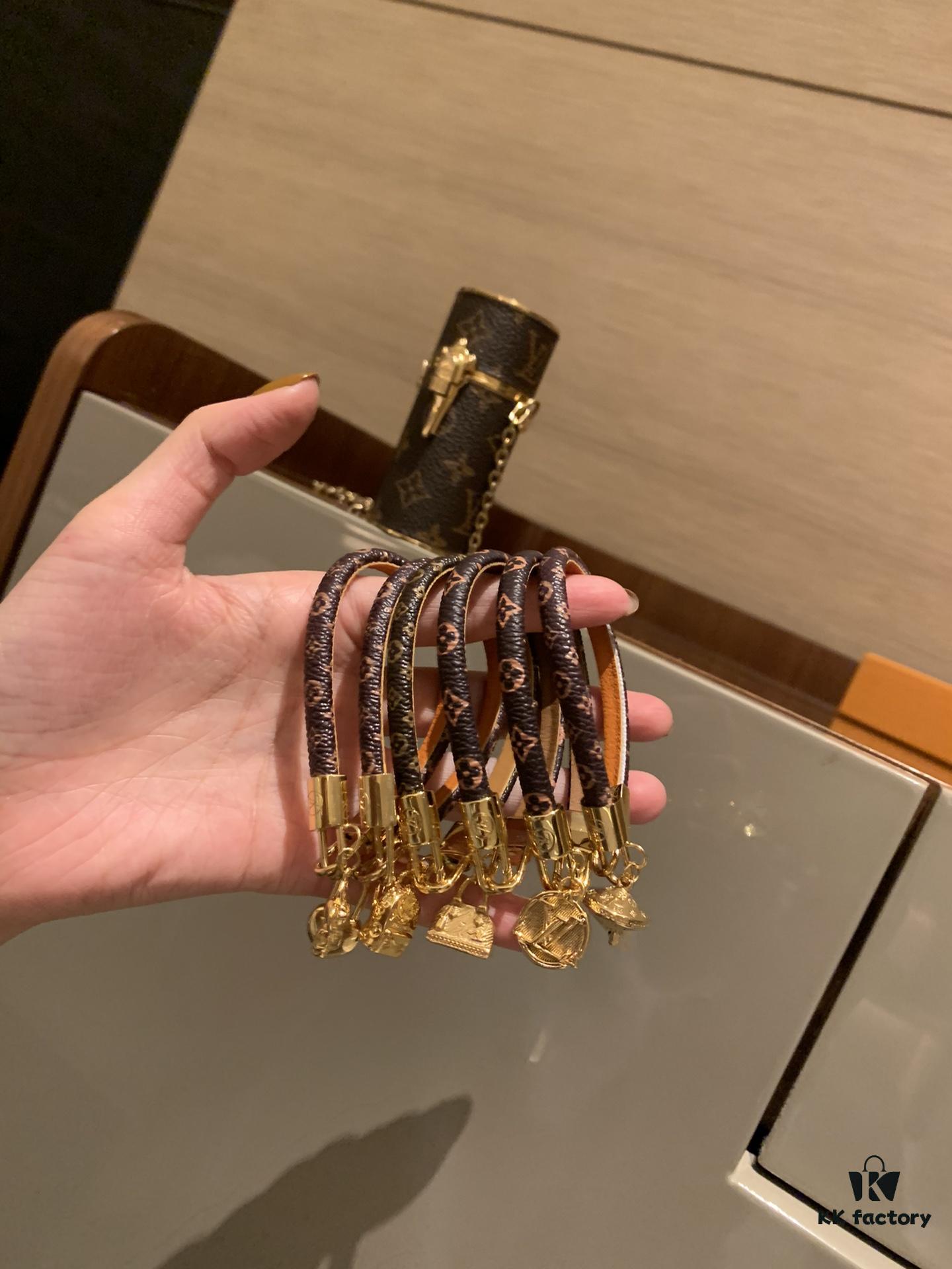 LV Leather Cord Bracelet with Pendant for Shell Bag