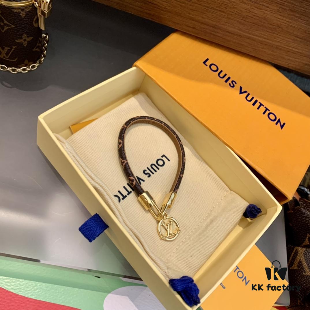 LV Leather Cord Bracelet with Letter Pendant