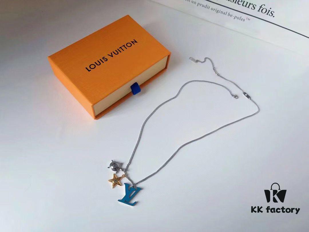 Original Order Level LV New Enamel Turtle Necklace, Authentic Logo LV Necklace for Men, Multi-Pendant Blue LV Letter Necklace 8755095