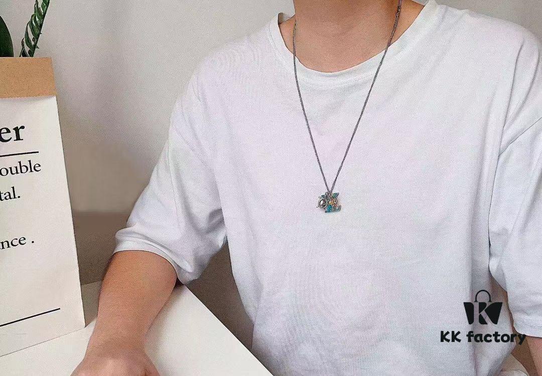 Original Order Level LV New Enamel Turtle Necklace, Authentic Logo LV Necklace for Men, Multi-Pendant Blue LV Letter Necklace 8755095