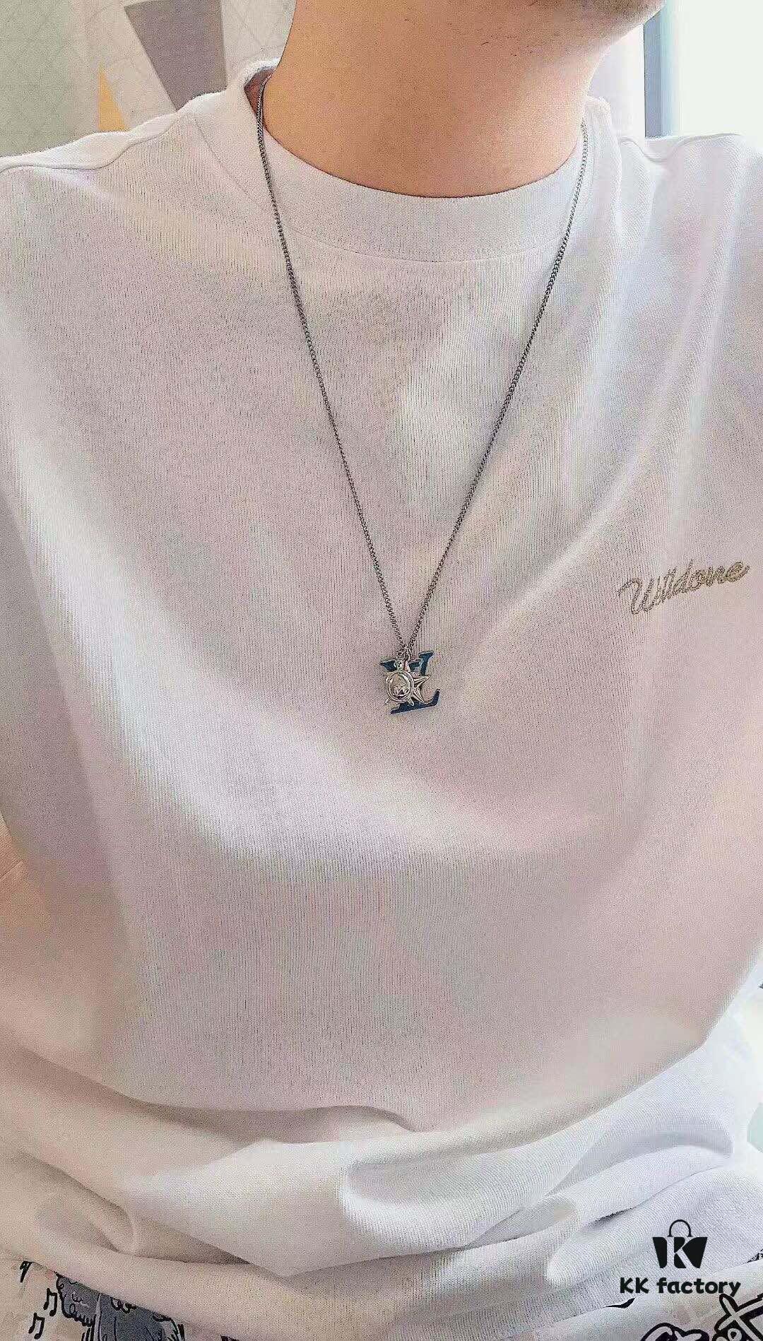 Original Order Level LV New Enamel Turtle Necklace, Authentic Logo LV Necklace for Men, Multi-Pendant Blue LV Letter Necklace 8755095
