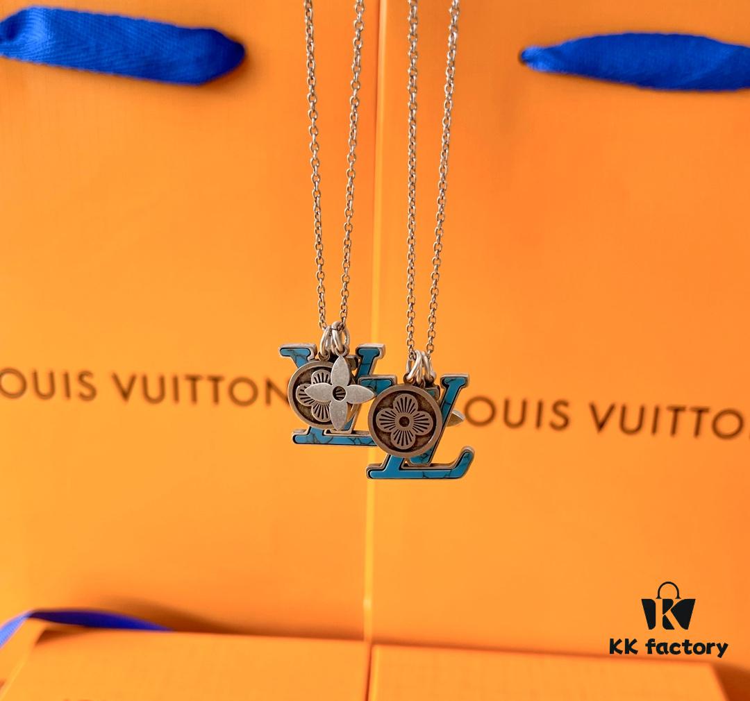 Louis Vuitton Unisex Pendant Chain LV Turquoise Necklace (High-Replica Version, Comparable to Authentic, Synchronized with Boutique Release)