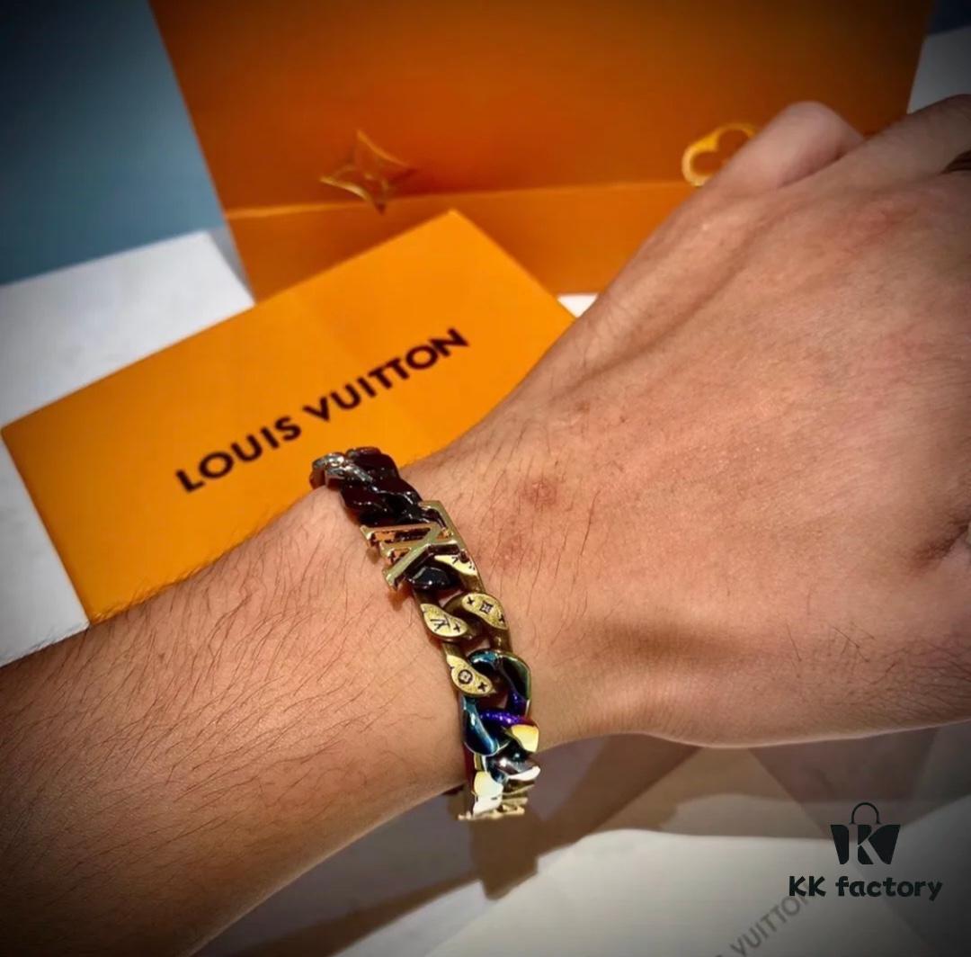 Louis Vuitton CHAIN LINKS PATCHES Enamel Inlaid Cuban Link Bracelet (High-Replica Version, Comparable to Authentic) - Same as Boutique Release, Worn by Cecilia Chung, Can Be Paired as Couple's Bracelet