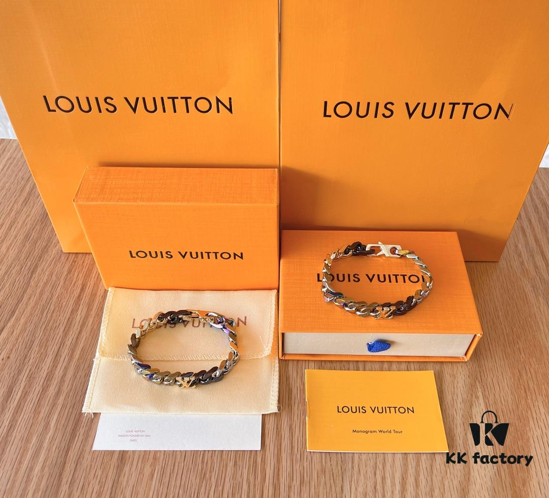 Louis Vuitton CHAIN LINKS PATCHES Enamel Inlaid Cuban Link Bracelet (High-Replica Version, Comparable to Authentic) - Same as Boutique Release, Worn by Cecilia Chung, Can Be Paired as Couple's Bracelet