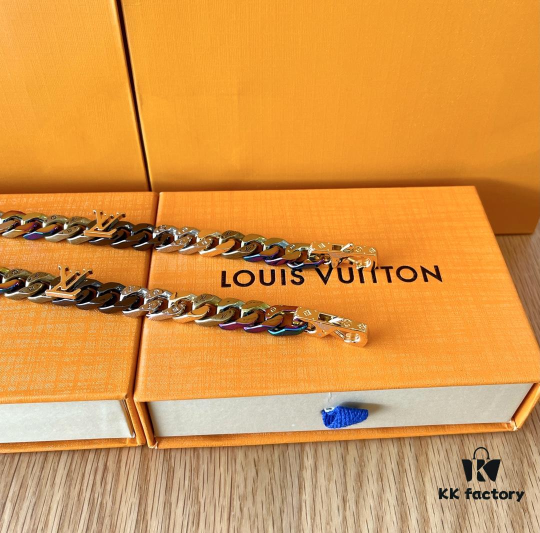 Louis Vuitton CHAIN LINKS PATCHES Enamel Inlaid Cuban Link Bracelet (High-Replica Version, Comparable to Authentic) - Same as Boutique Release, Worn by Cecilia Chung, Can Be Paired as Couple's Bracelet