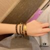 LV Latest Pure LV Double-Circle Metal-Combined Monogram Leather Bracelet for Women