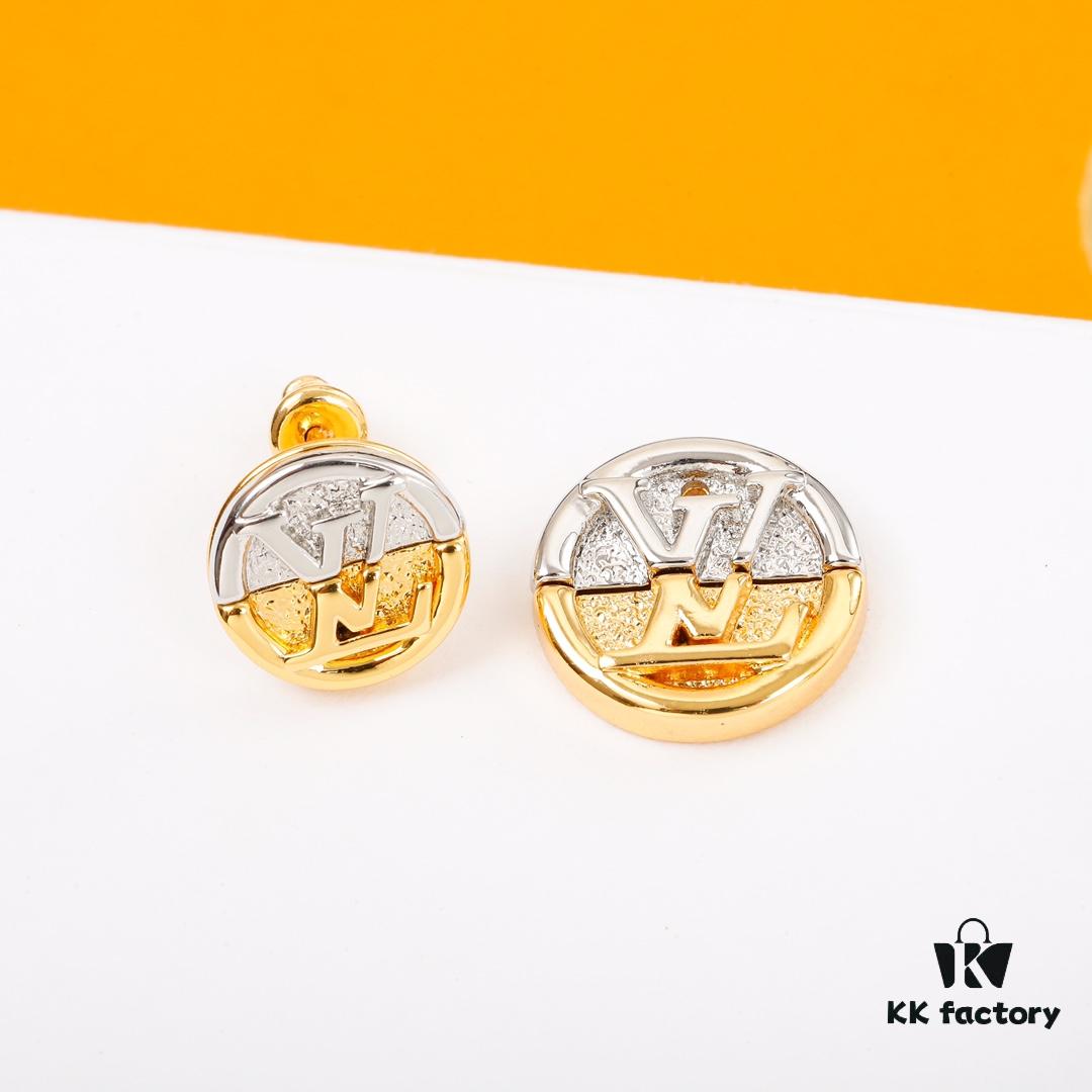 Lvjia Newest Double-Layer Earrings, Brass Gold Plated Studs, Color-Plated Finish, Stylish and Versatile Design