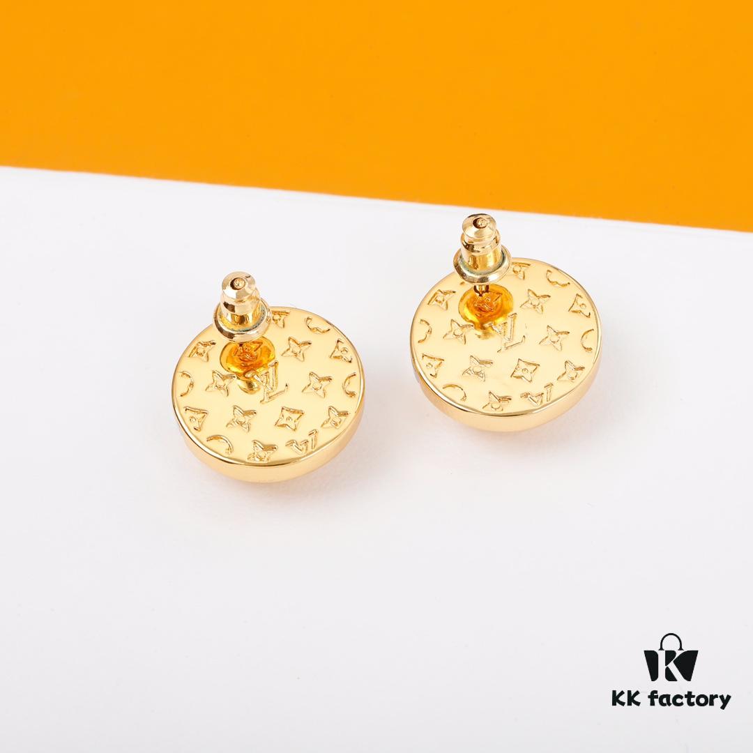 Lvjia Newest Double-Layer Earrings, Brass Gold Plated Studs, Color-Plated Finish, Stylish and Versatile Design