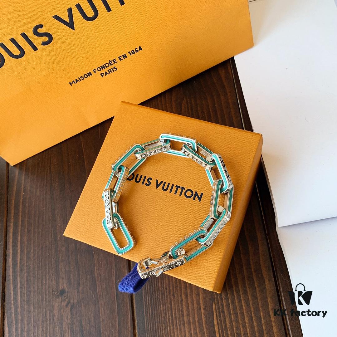 LV Latest Louis Vuitton Men's 316 Stainless Steel Bracelet, Tricolor: Iridescent Color Plus Silver, Full Metal Construction, Exquisitely Crafted