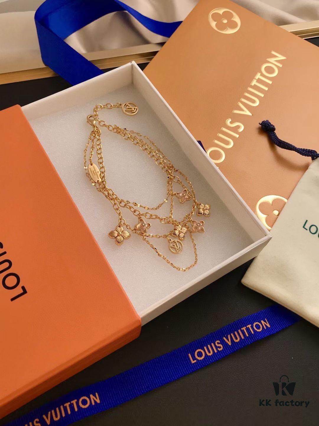 LV Elegant Three-Layer Bracelet with Charms, Influencer Favorite Style, Adjustable Length, Stunning Layered Look