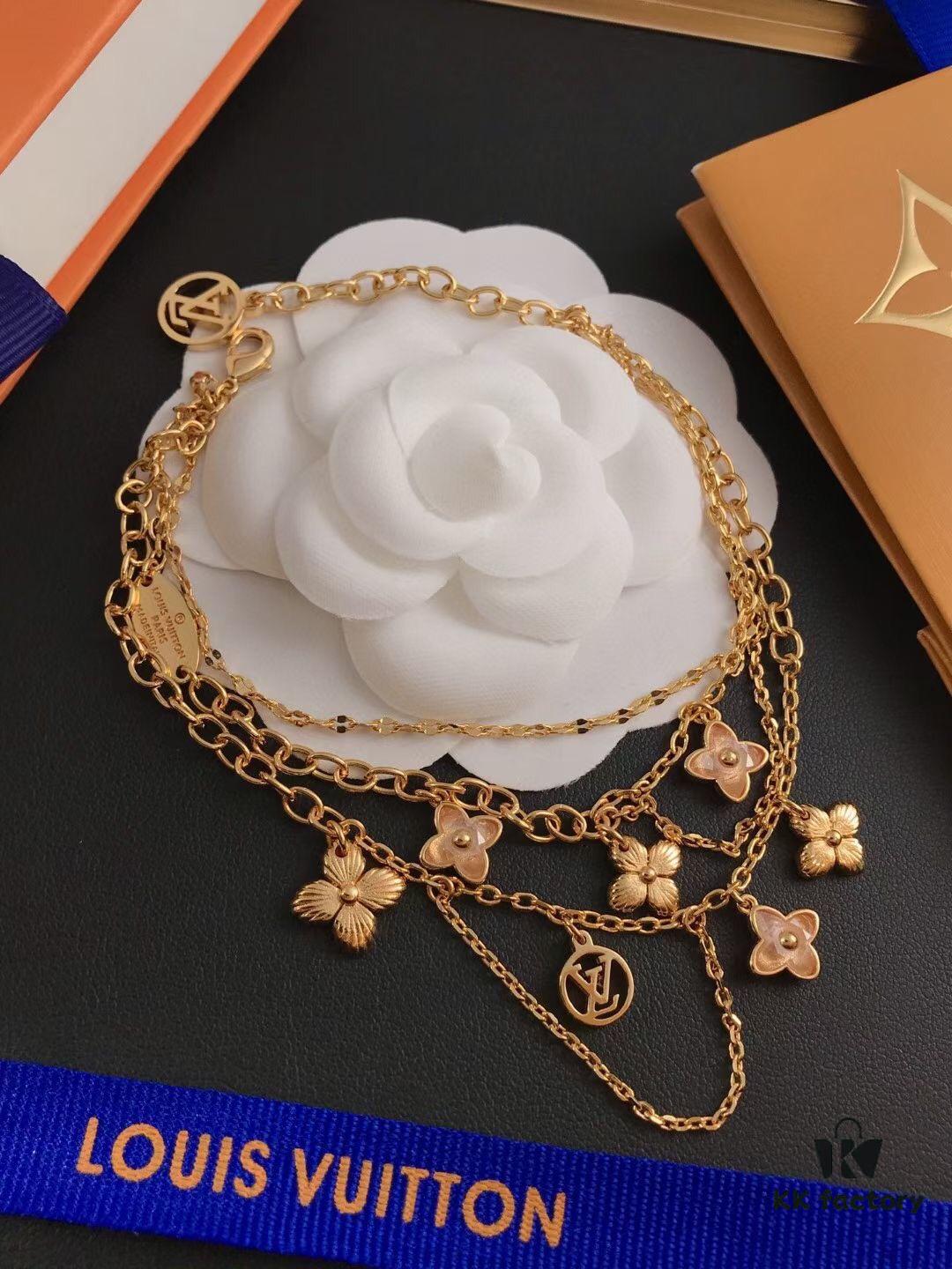 LV Elegant Three-Layer Bracelet with Charms, Influencer Favorite Style, Adjustable Length, Stunning Layered Look