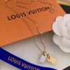 LV Nanogram Pendant Necklace, Recommended by Influencers! Two-Tone Mini Pendant with Beaded Chain, Featuring LV Logo and Monogram Pattern, Asymmetric Layered Design, Elegant and Stylish, Reversible Wear, Perfect as a Necklace or Collarbone Chain, Ideal for Layering