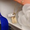 LV Nanogram Pendant Necklace, Recommended by Influencers! Two-Tone Mini Pendant with Beaded Chain, Featuring LV Logo and Monogram Pattern, Asymmetric Layered Design, Elegant and Stylish, Reversible Wear, Perfect as a Necklace or Collarbone Chain, Ideal for Layering