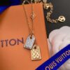 LV Nanogram Pendant Necklace, Recommended by Influencers! Two-Tone Mini Pendant with Beaded Chain, Featuring LV Logo and Monogram Pattern, Asymmetric Layered Design, Elegant and Stylish, Reversible Wear, Perfect as a Necklace or Collarbone Chain, Ideal for Layering