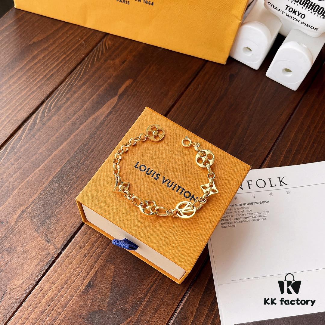 Golden LV Blooming Series Bracelet with Elegant Pendants