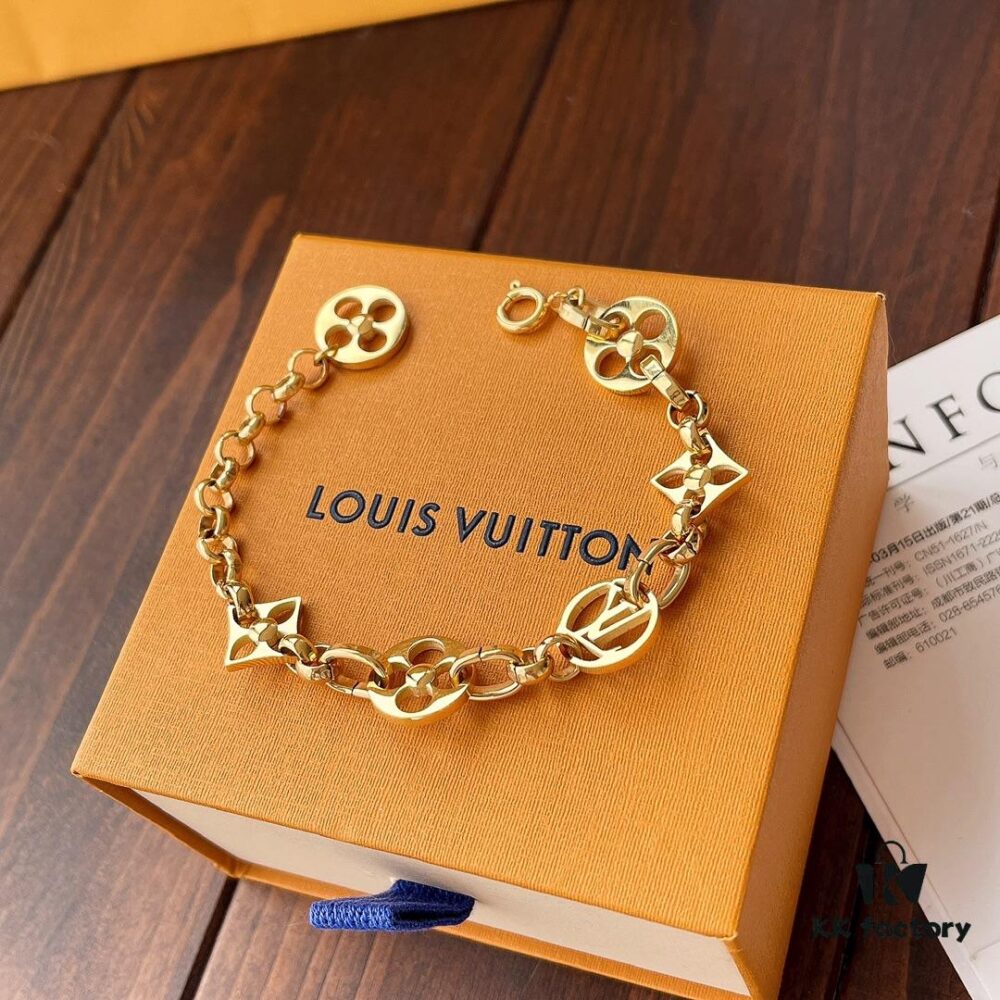 Golden LV Blooming Series Bracelet with Elegant Pendants