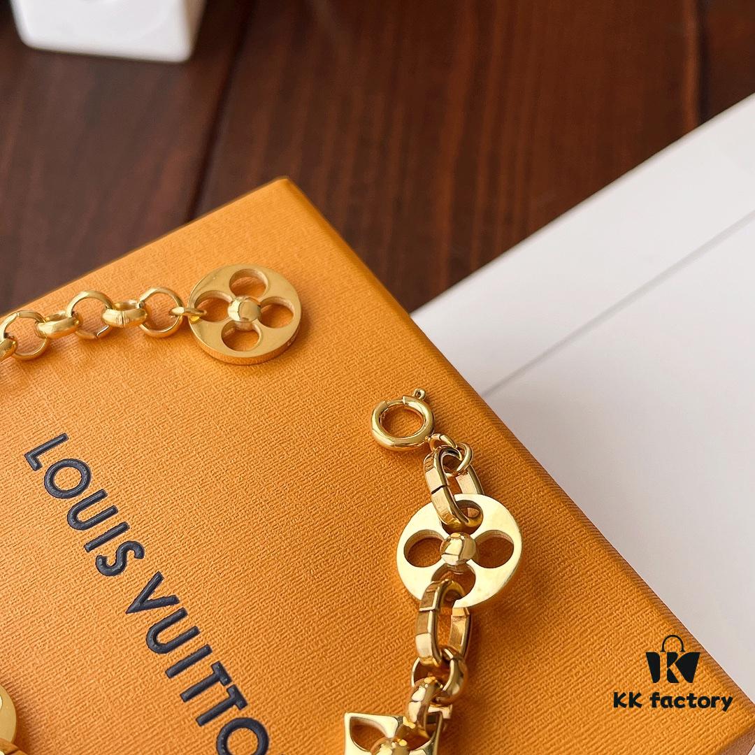 Golden LV Blooming Series Bracelet with Elegant Pendants
