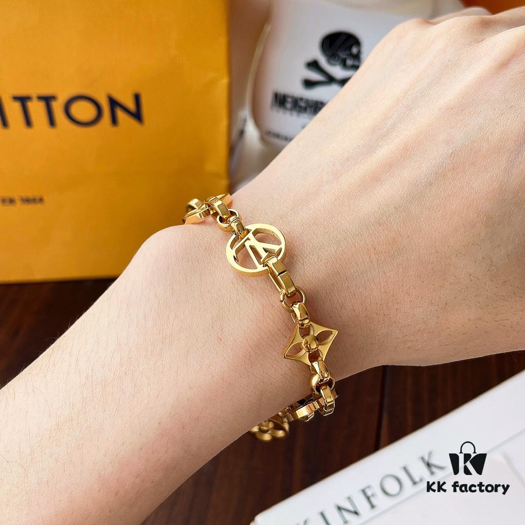 Golden LV Blooming Series Bracelet with Elegant Pendants