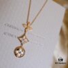 Exquisite ZP LV Jewelry with Classic Flower Design, White and Pink Mother-of-Pearl Inlay, Accented with a Small Diamond, Made in V Gold with Sterling Silver Chain