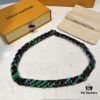 New Arrival: LV Chain Links Patches Cuban Green Colored Diamond Necklace for Men
