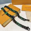 New Arrival: LV Chain Links Patches Cuban Green Colored Diamond Necklace for Men
