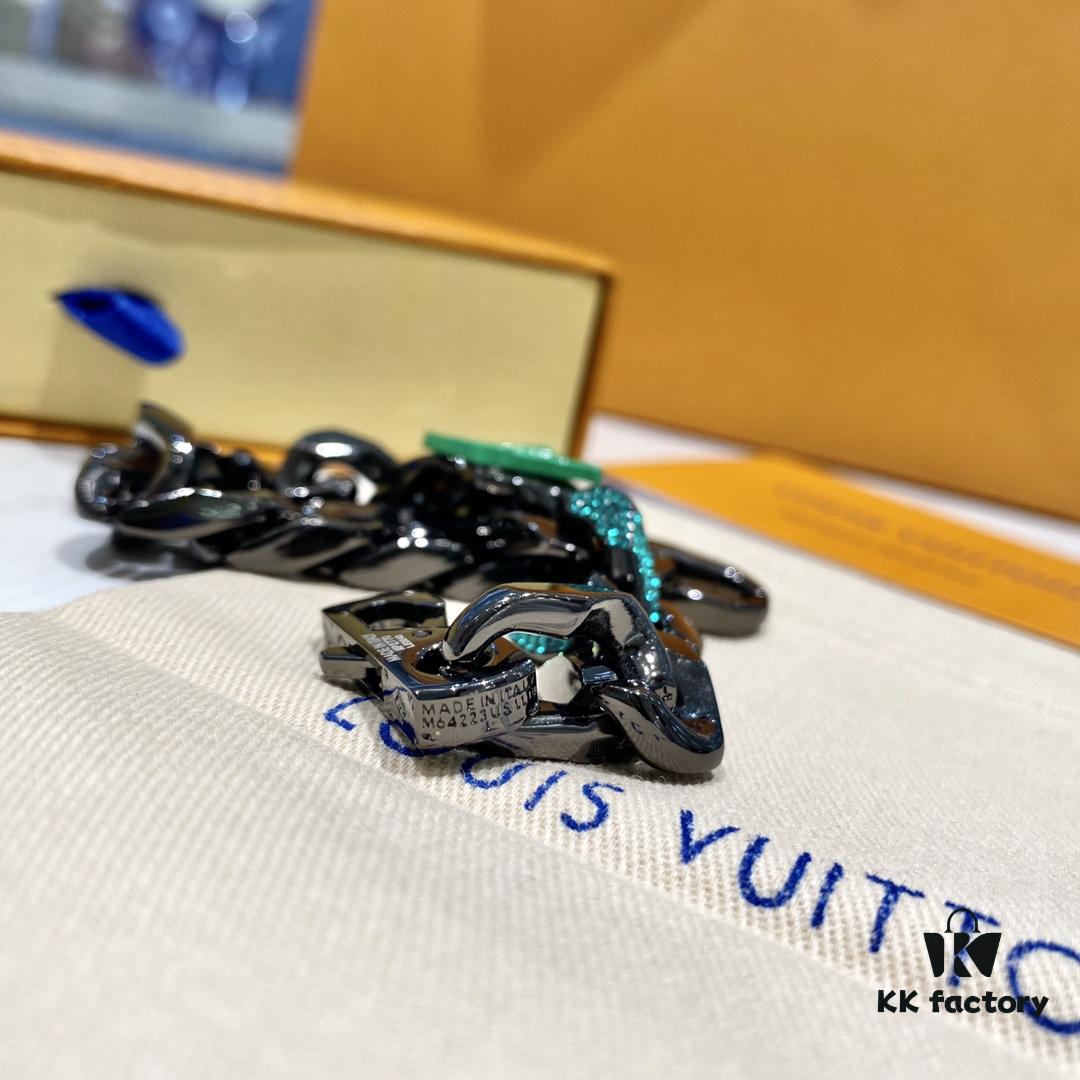 New Arrival~LV Men's Bracelet CHAIN LINKS PATCHES Cuban Green Colorful Crystal Bracelet 21cm