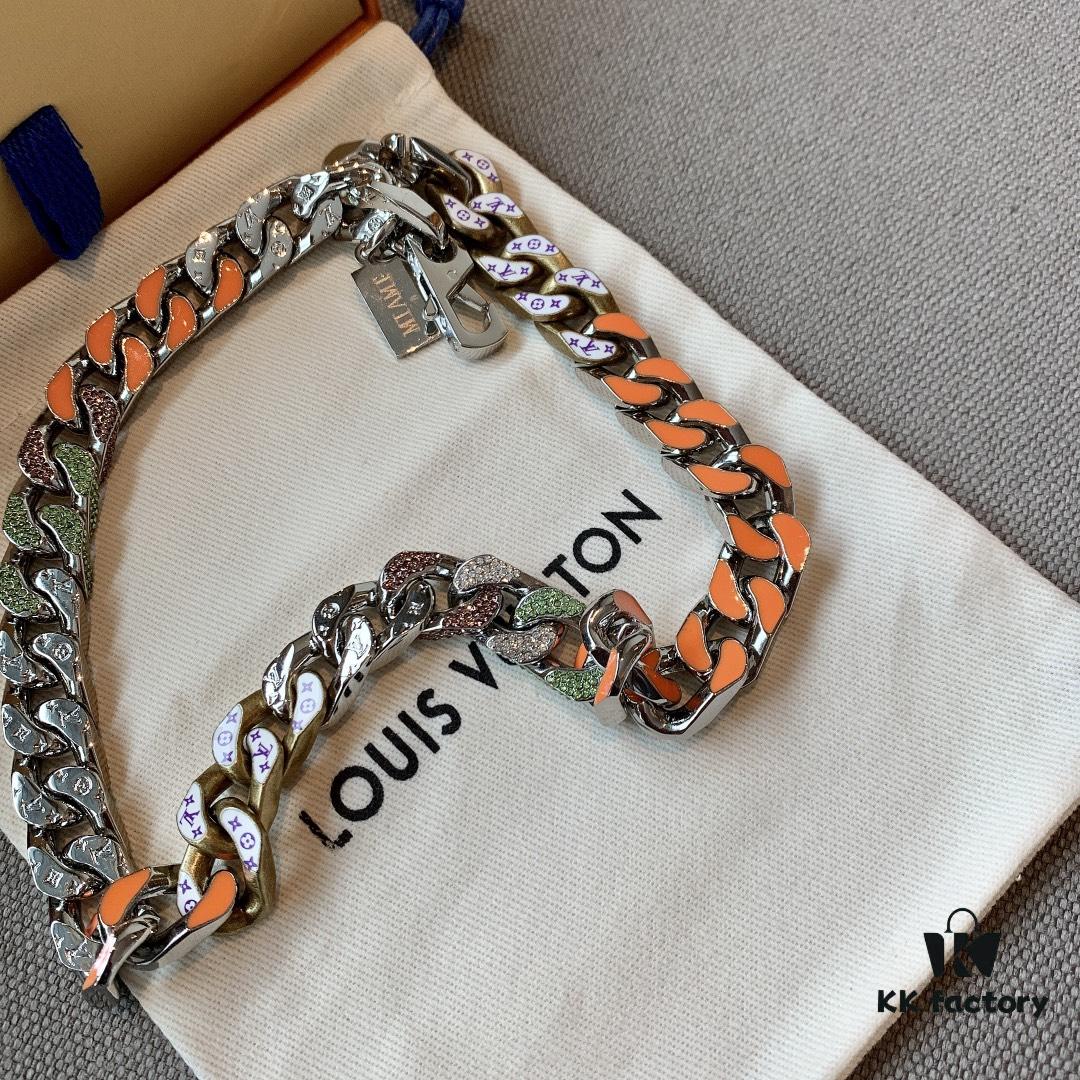 LV 20205S Enamel Necklace/Bracelet Unisex Cuban Link Chain with Logo Design