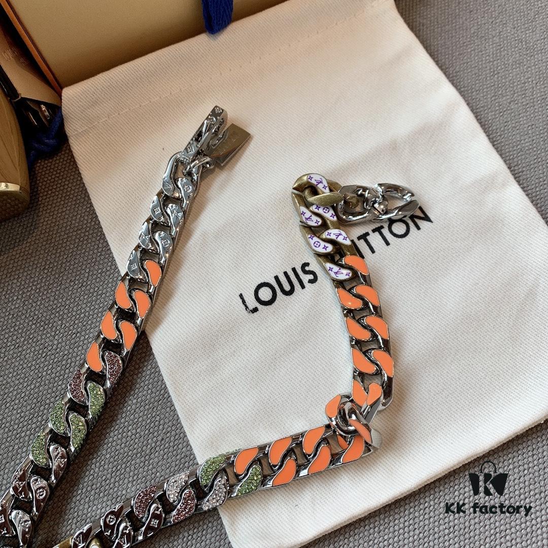 LV 20205S Enamel Necklace/Bracelet Unisex Cuban Link Chain with Logo Design