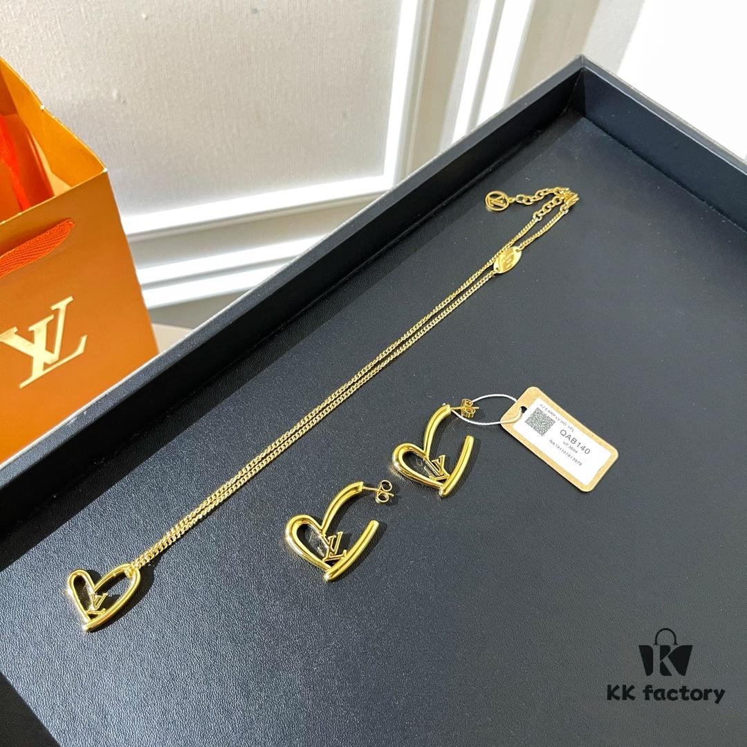 ❗️Qixi Limited Edition❗️ Louis Vuitton LV Letter Heart ❤ Necklace and Earrings