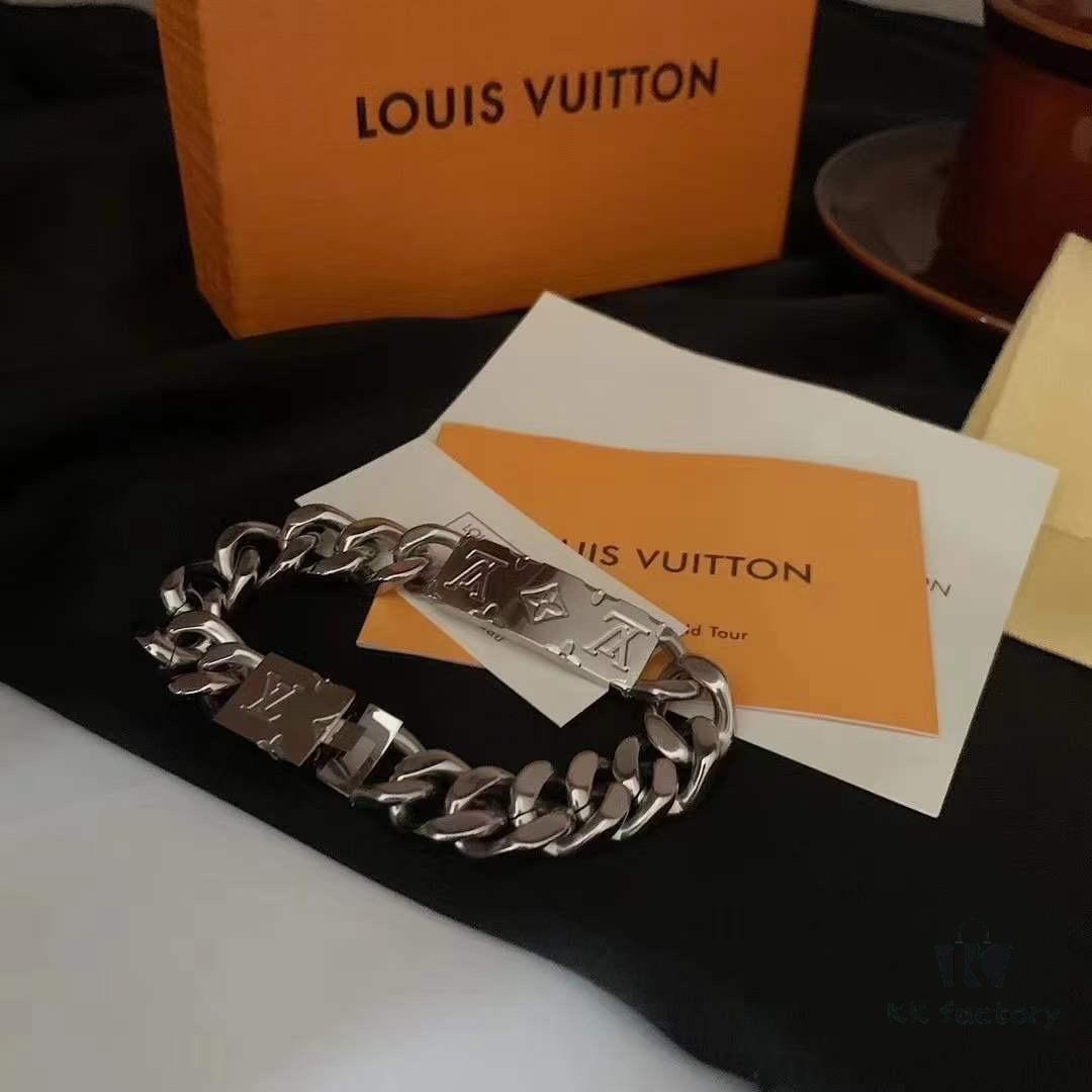 LV Men's Cuban Steel Bracelet with Metal Band