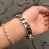 LV Men's Cuban Steel Bracelet with Metal Band