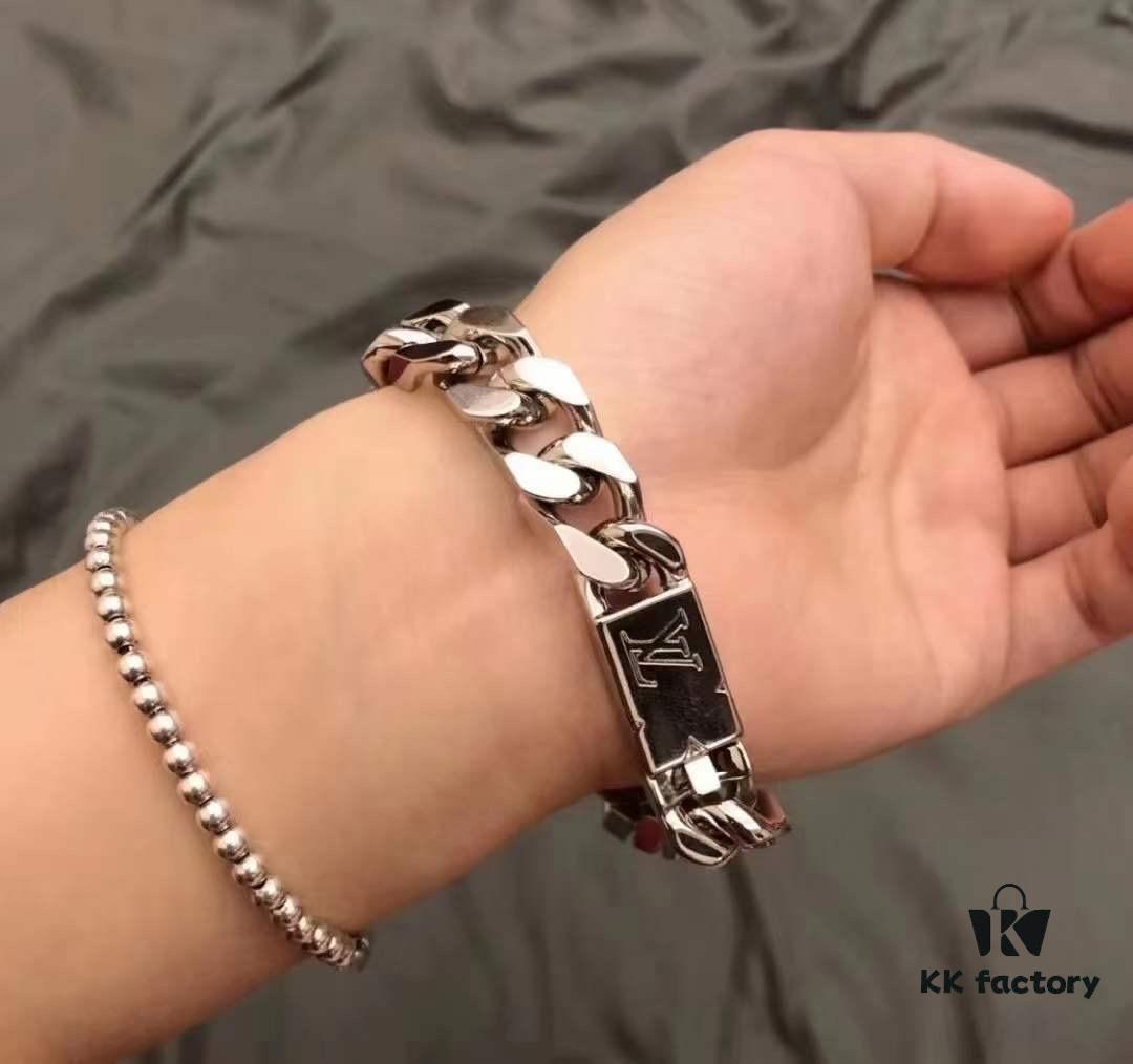 LV Men's Cuban Steel Bracelet with Metal Band