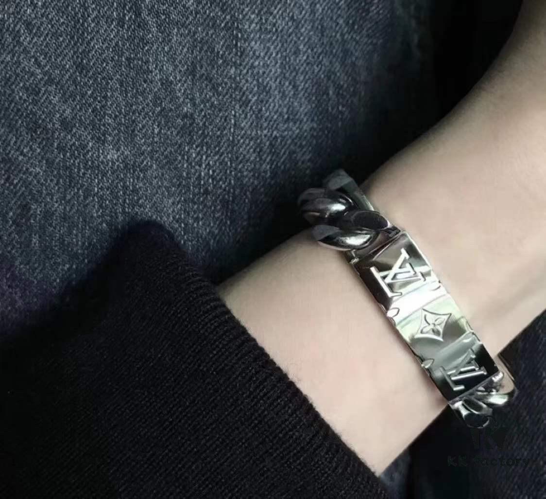 LV Men's Cuban Steel Bracelet with Metal Band