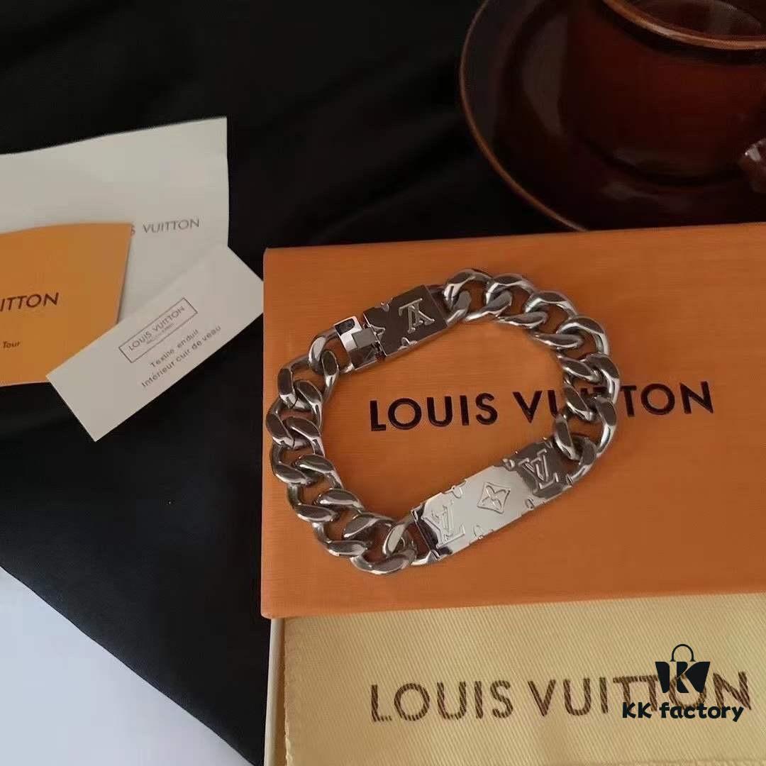 LV Men's Cuban Steel Bracelet with Metal Band