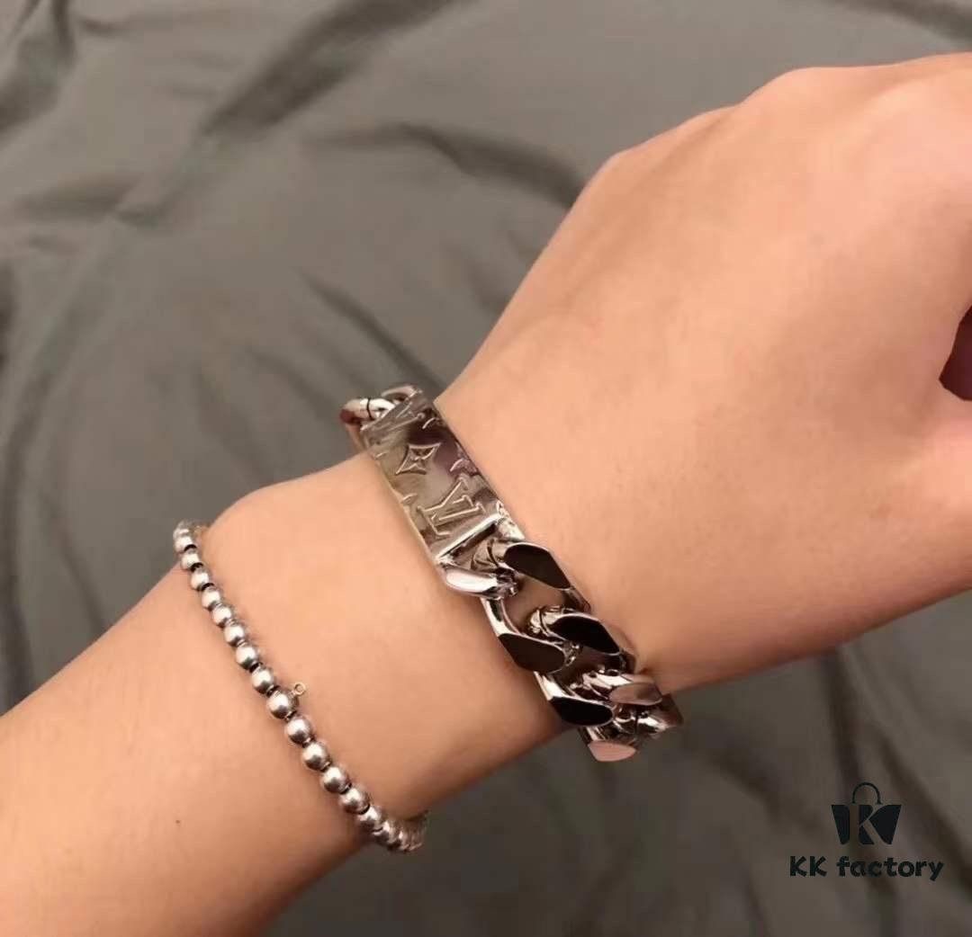 LV Men's Cuban Steel Bracelet with Metal Band