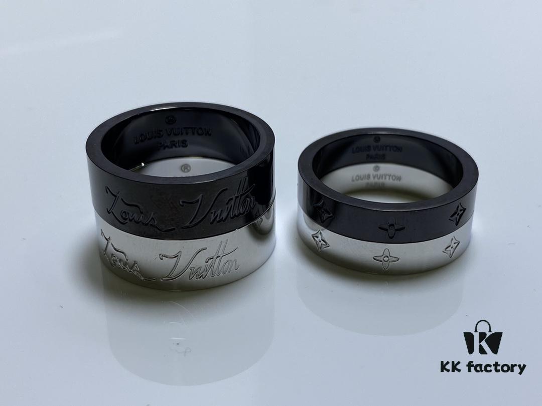 New Arrival, Donkey Brand LV You And Me Ring Set with Different Widths, Featuring Virgil Abloh's Handwritten Louis Vuitton Signature and Monogram Flower Engraving, Stylish Unisex Design Ideal for Stacking or Wearing on Two Fingers