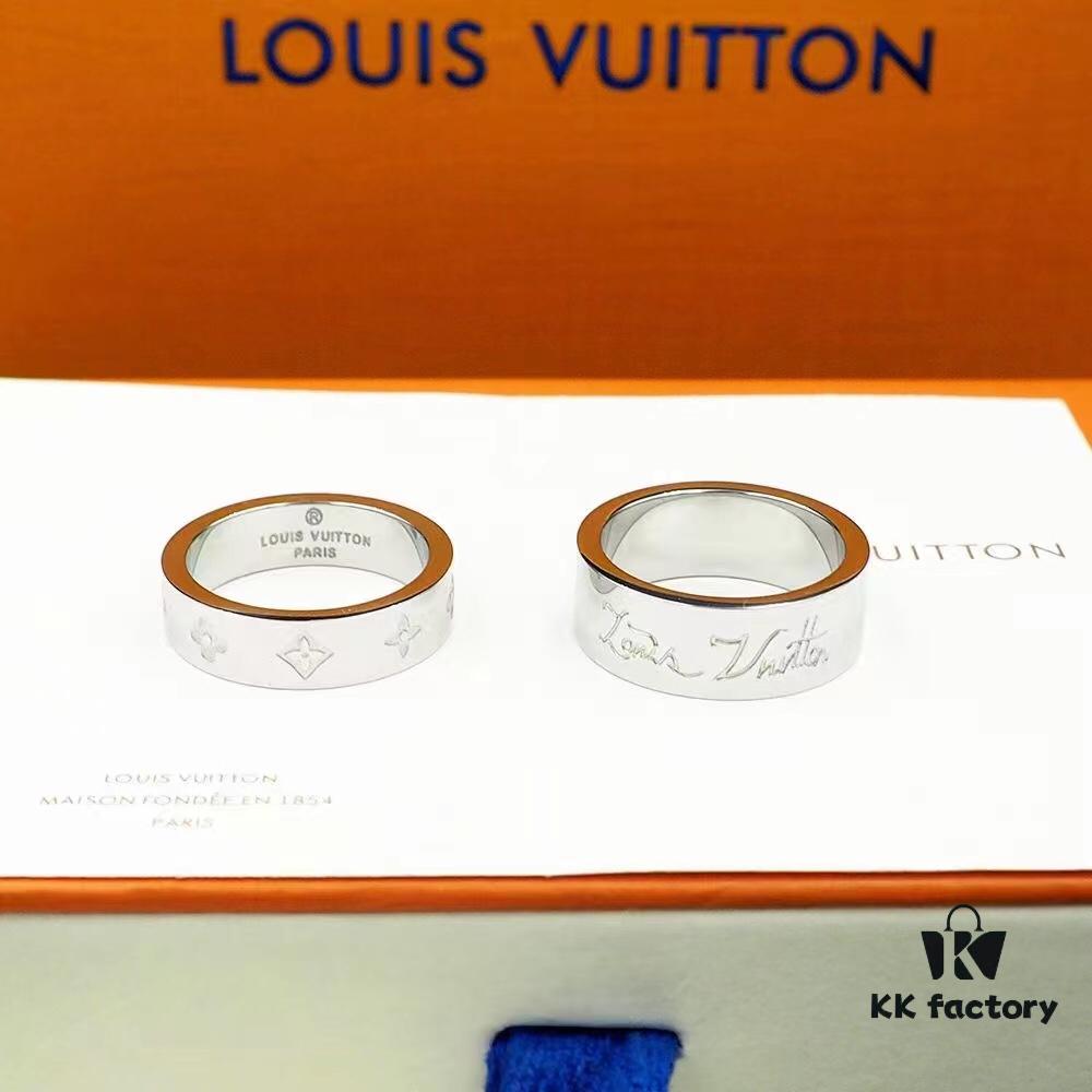 New Arrival, Donkey Brand LV You And Me Ring Set with Different Widths, Featuring Virgil Abloh's Handwritten Louis Vuitton Signature and Monogram Flower Engraving, Stylish Unisex Design Ideal for Stacking or Wearing on Two Fingers