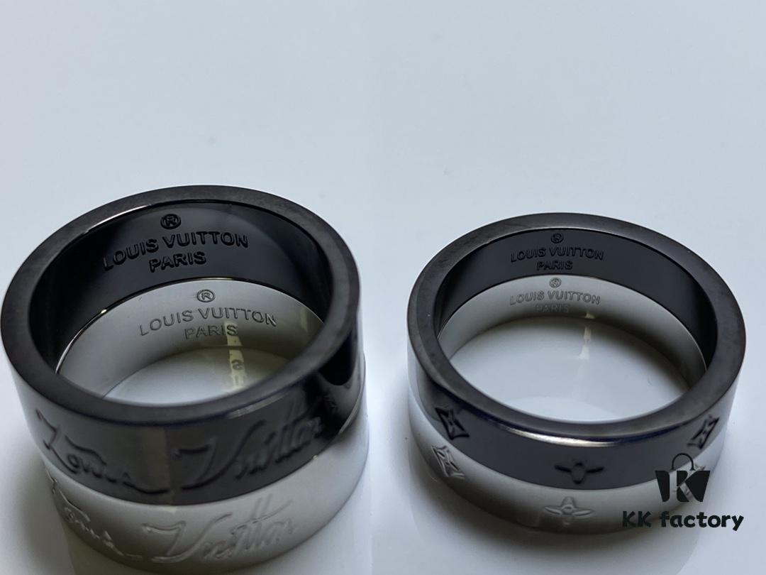 New Arrival, Donkey Brand LV You And Me Ring Set with Different Widths, Featuring Virgil Abloh's Handwritten Louis Vuitton Signature and Monogram Flower Engraving, Stylish Unisex Design Ideal for Stacking or Wearing on Two Fingers