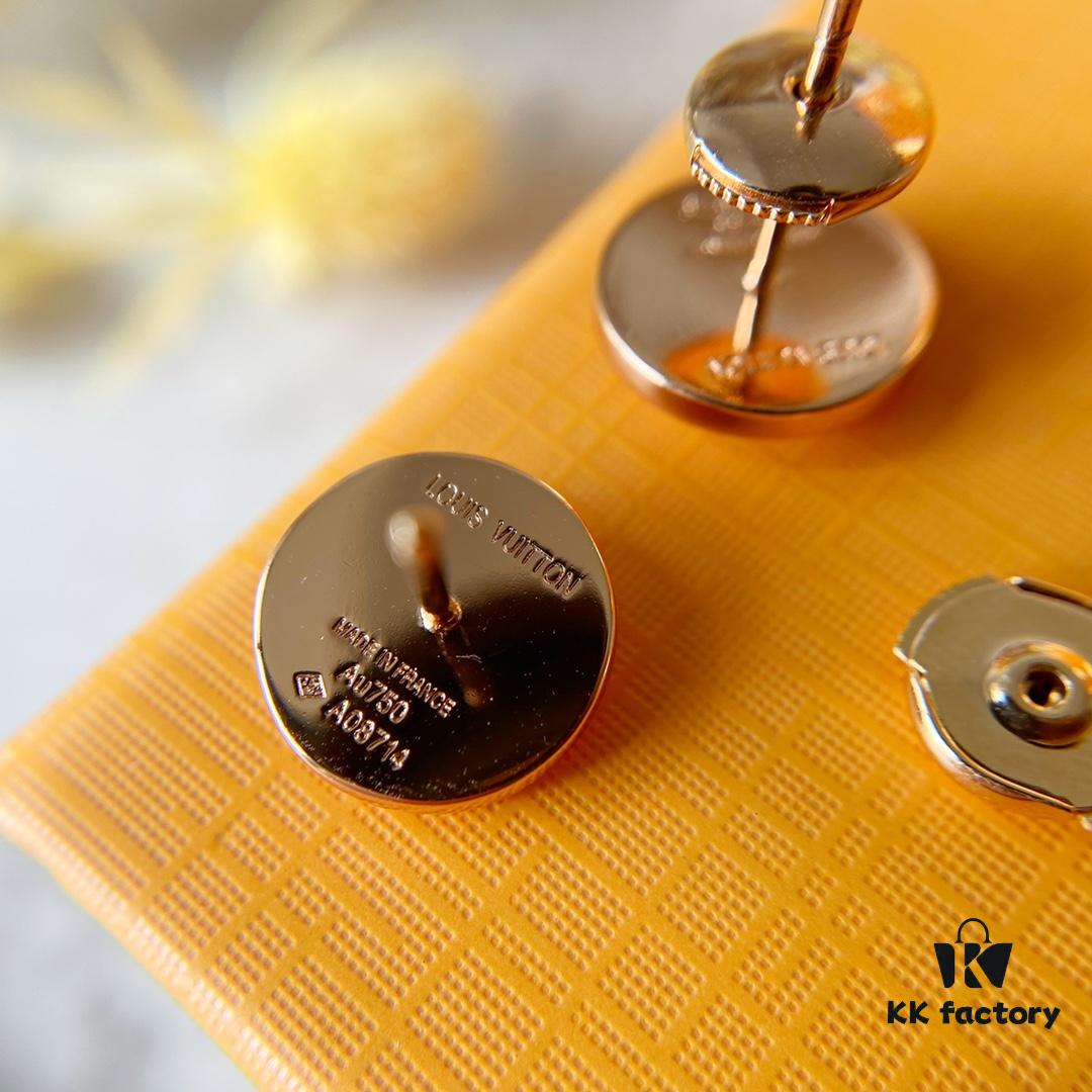 LV Round White Mother-of-Pearl Stud Earrings with 18K Rose Gold Plating