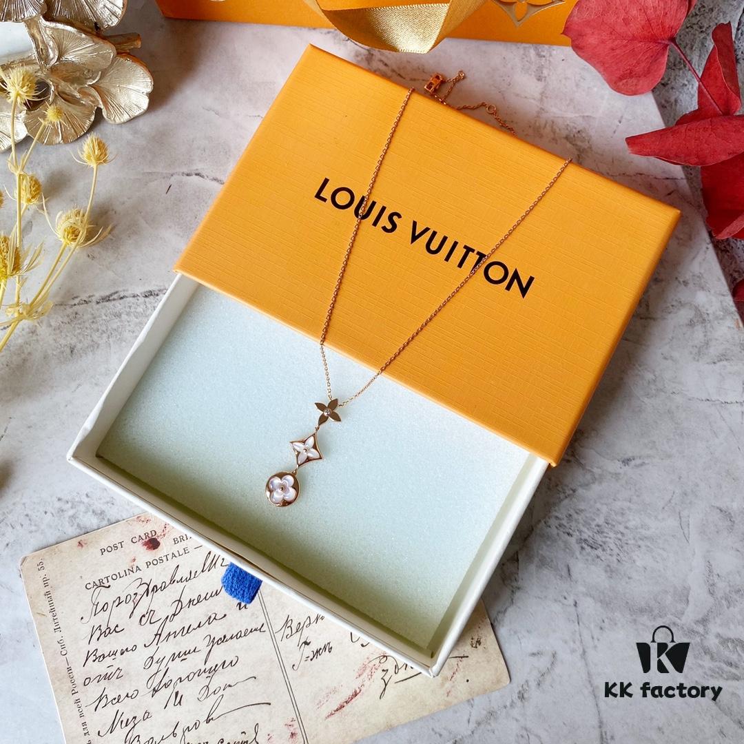 LV Round White Mother-of-Pearl Three Flower Necklace in 925 Sterling Silver with 18K Rose Gold Plating