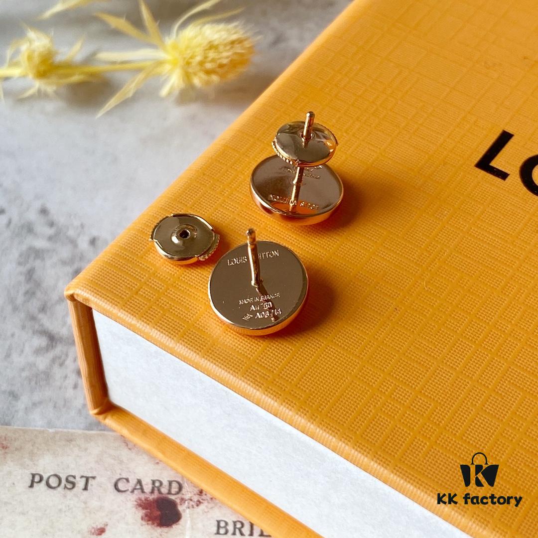 LV Round White Mother-of-Pearl Stud Earrings with 18K Rose Gold Plating