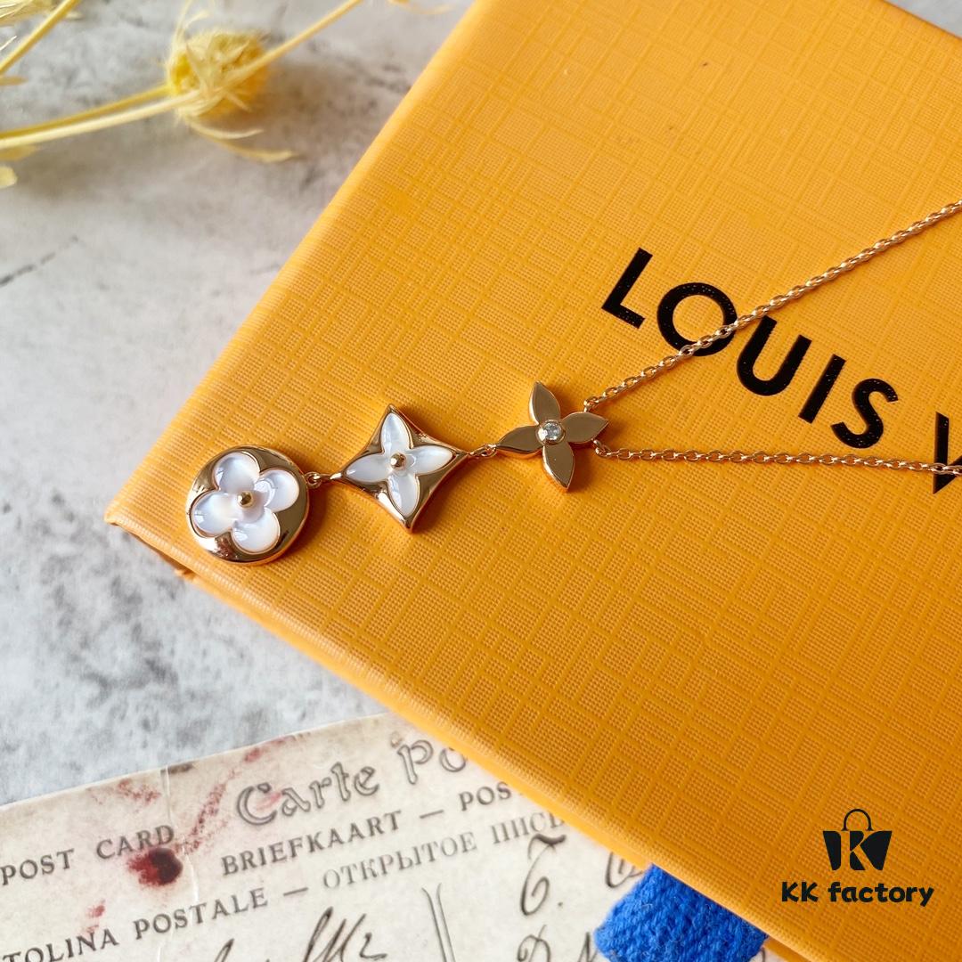 LV Round White Mother-of-Pearl Three Flower Necklace in 925 Sterling Silver with 18K Rose Gold Plating