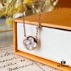 LV Round White Mother-of-Pearl Necklace with 18K Rose Gold Plating and Swarovski Crystal Accents