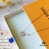 LV Round White Mother-of-Pearl Necklace with 18K Rose Gold Plating and Swarovski Crystal Accents