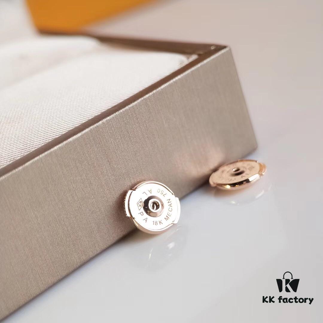 Classic Round LV Monogram White Mother-of-Pearl Stud Earrings