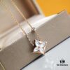 LV Diamond-Pattern Natural White Mother-of-Pearl Pendant Necklace